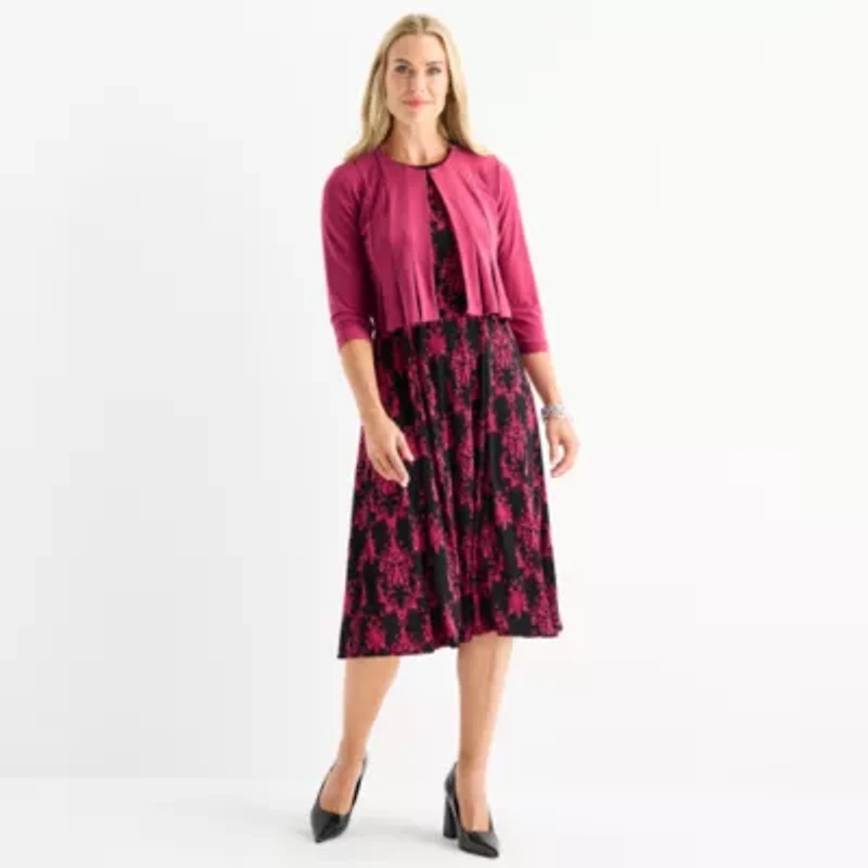 Danny & Nicole Womens Damask Midi Jacket Dress