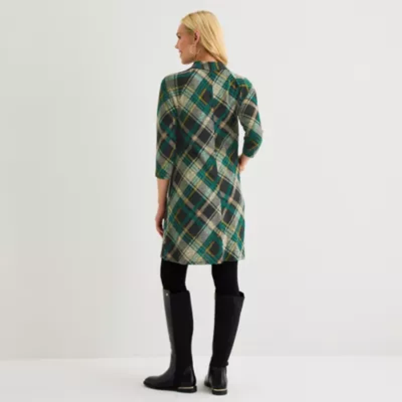 Jessica Howard Womens 3/4 Sleeve Plaid Shift Dress