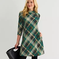 Jessica Howard Womens 3/4 Sleeve Plaid Shift Dress