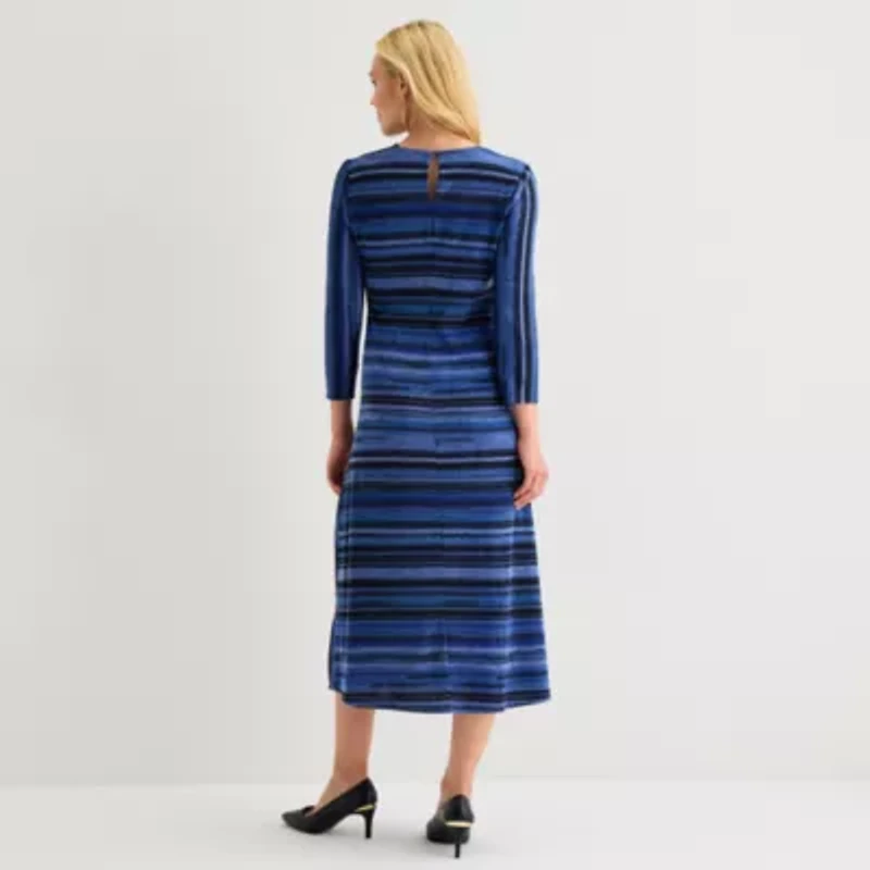 Jessica Howard Womens 3/4 Sleeve Plaid Midi Fit + Flare Dress