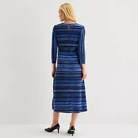 Jessica Howard Womens 3/4 Sleeve Plaid Midi Fit + Flare Dress