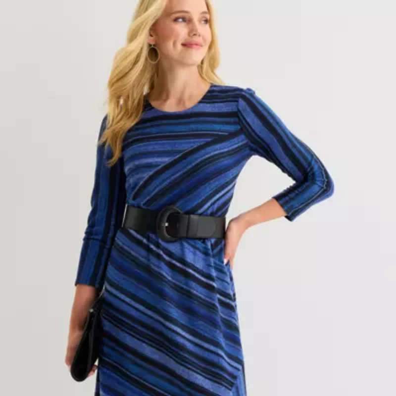 Jessica Howard Womens 3/4 Sleeve Plaid Midi Fit + Flare Dress