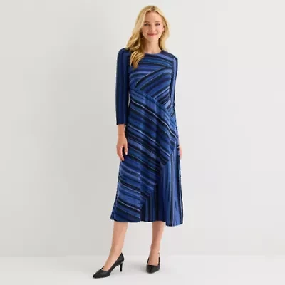 Jessica Howard Womens 3/4 Sleeve Plaid Midi Fit + Flare Dress