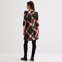 Jessica Howard Womens 3/4 Sleeve Plaid Shift Dress
