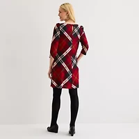 Jessica Howard Womens 3/4 Sleeve Plaid Shift Dress