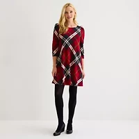 Jessica Howard Womens 3/4 Sleeve Plaid Shift Dress