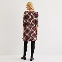 Jessica Howard Womens 3/4 Sleeve Plaid Shift Dress