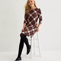 Jessica Howard Womens 3/4 Sleeve Plaid Shift Dress