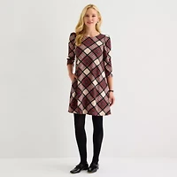 Jessica Howard Womens 3/4 Sleeve Plaid Shift Dress