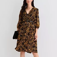 Melonie T Womens 3/4 Sleeve Floral Fit + Flare Dress