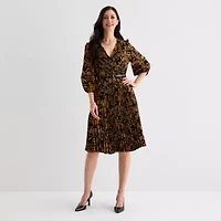 Melonie T Womens 3/4 Sleeve Floral Fit + Flare Dress