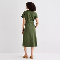 Sam And Jess Womens Short Sleeve Midi Fit + Flare Dress