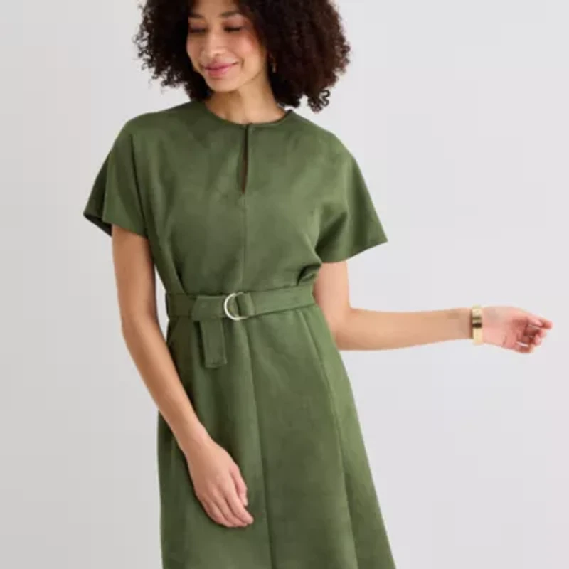 Sam And Jess Womens Short Sleeve Midi Fit + Flare Dress