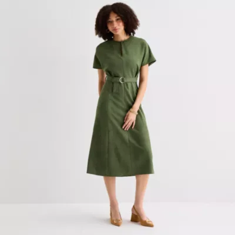 Sam And Jess Womens Short Sleeve Midi Fit + Flare Dress