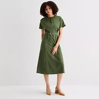 Sam And Jess Womens Short Sleeve Midi Fit + Flare Dress