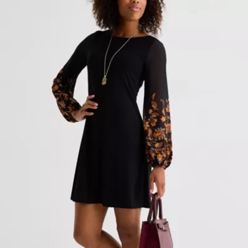 MSK Womens Long Sleeve Floral Shift Dress