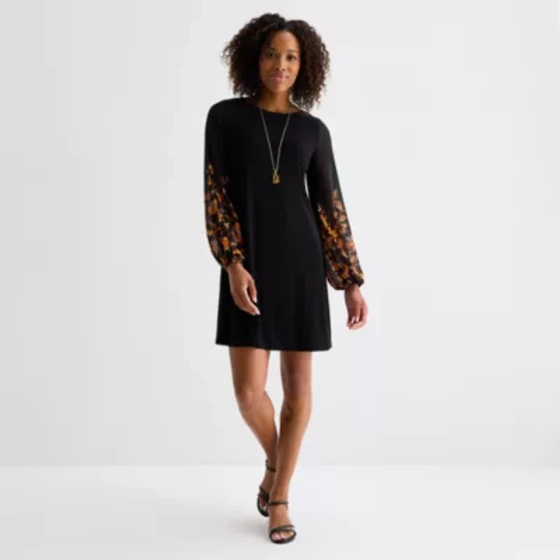 MSK Womens Long Sleeve Floral Shift Dress
