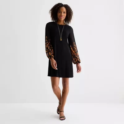 MSK Womens Long Sleeve Floral Shift Dress