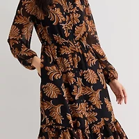 52seven Womens 3/4 Sleeve Midi Leaf Shirt Dress