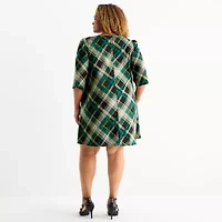 Jessica Howard Womens 3/4 Sleeve Plaid Plus Shift Dress