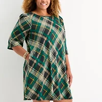 Jessica Howard Womens 3/4 Sleeve Plaid Plus Shift Dress