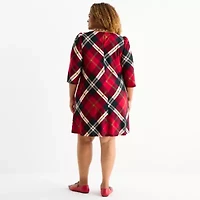 Jessica Howard Womens Plus 3/4 Sleeve Plaid Shift Dress