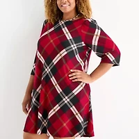 Jessica Howard Womens Plus 3/4 Sleeve Plaid Shift Dress