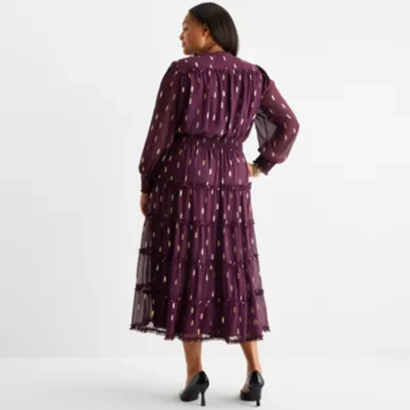 Sam And Jess Womens Long Sleeve Plus Fit + Flare Dress