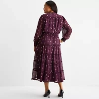 Sam And Jess Womens Long Sleeve Plus Fit + Flare Dress