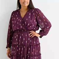Sam And Jess Womens Long Sleeve Plus Fit + Flare Dress