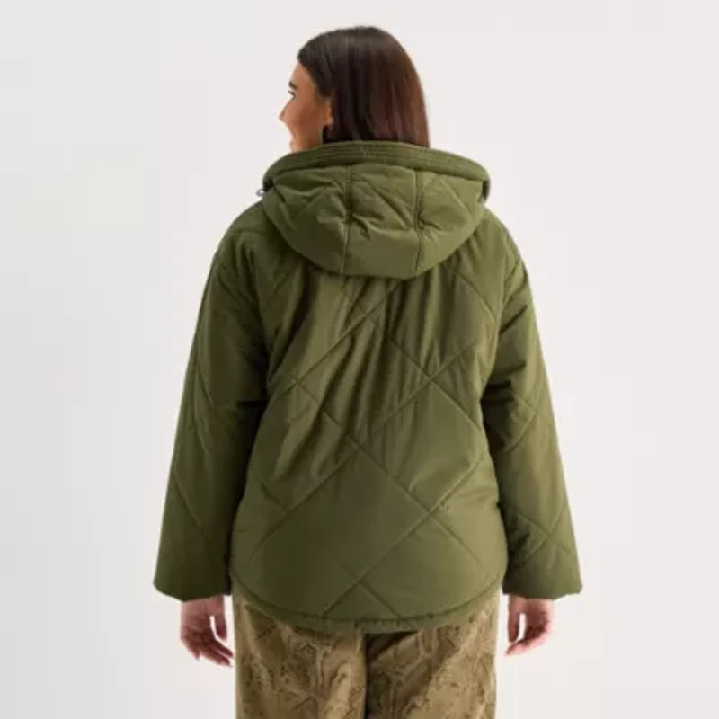 a.n.a Womens Plus Hooded Midweight Puffer Jacket