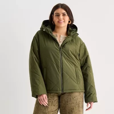 a.n.a Womens Plus Hooded Midweight Puffer Jacket