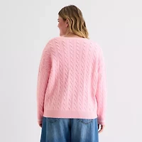 Forever 21 Juniors Womens Crew Neck Embellished Long Sleeve Cable Knit Pullover Sweater