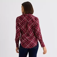 Liz Claiborne Womens Easy-on + Easy-off Long Sleeve Cuffed Regular Fit Button-Down Shirt
