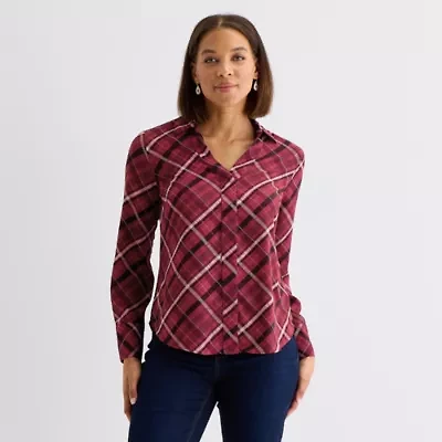 Liz Claiborne Womens Easy-on + Easy-off Long Sleeve Cuffed Regular Fit Button-Down Shirt
