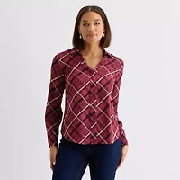Liz Claiborne Womens Easy-on + Easy-off Long Sleeve Cuffed Regular Fit Button-Down Shirt
