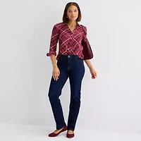Liz Claiborne Womens Easy-on + Easy-off Long Sleeve Cuffed Regular Fit Button-Down Shirt