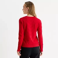 Liz Claiborne Womens Round Neck Long Sleeve Pullover Sweater
