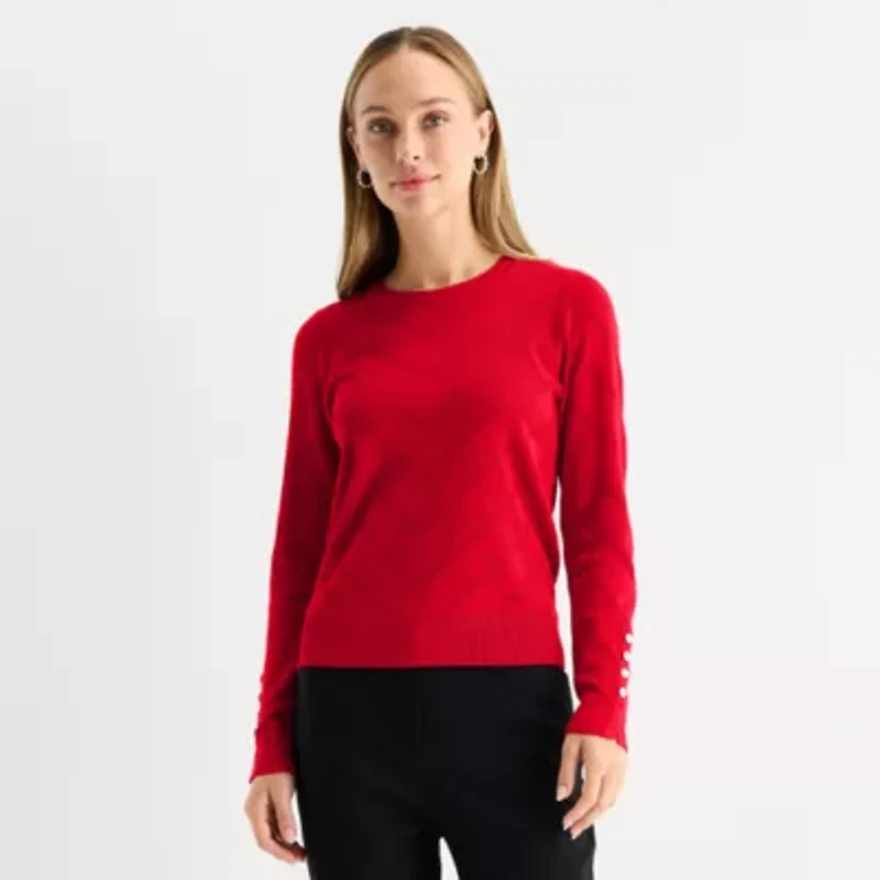 Liz Claiborne Womens Round Neck Long Sleeve Pullover Sweater