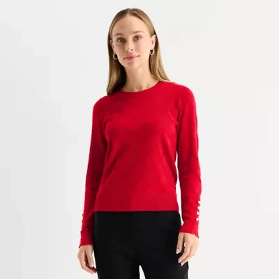 Liz Claiborne Womens Round Neck Long Sleeve Pullover Sweater