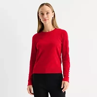 Liz Claiborne Womens Round Neck Long Sleeve Pullover Sweater