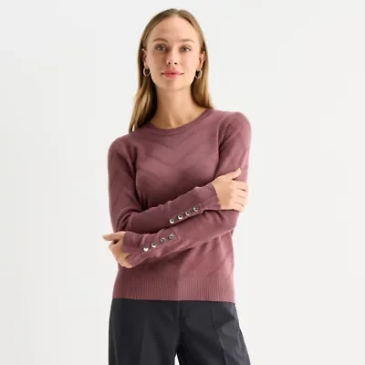 Liz Claiborne Womens Round Neck Long Sleeve Pullover Sweater