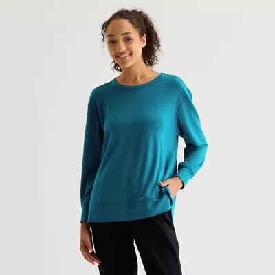 Xersion Womens Soft French Terry Crew Neck Long Sleeve Sweatshirt
