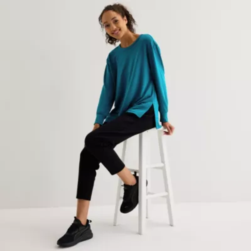 Xersion Womens Soft French Terry Crew Neck Long Sleeve Sweatshirt