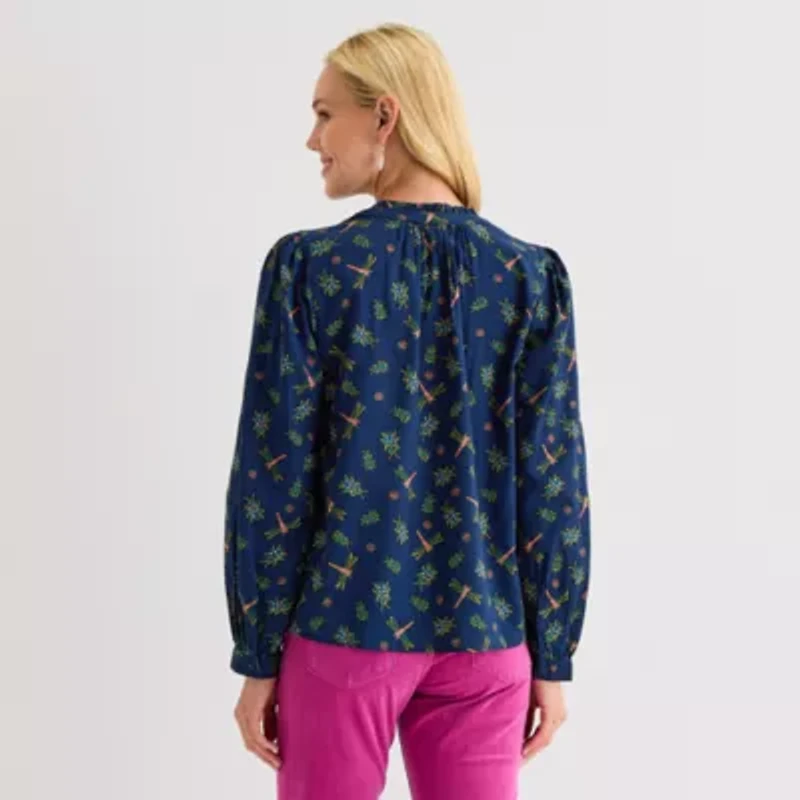 St. John's Bay Womens Round Neck Long Sleeve Blouse