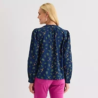 St. John's Bay Womens Round Neck Long Sleeve Blouse