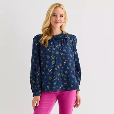 St. John's Bay Womens Round Neck Long Sleeve Blouse