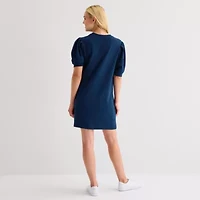 St. John's Bay Womens Elbow Sleeve Midi Shift Dress