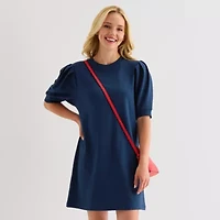 St. John's Bay Womens Elbow Sleeve Midi Shift Dress