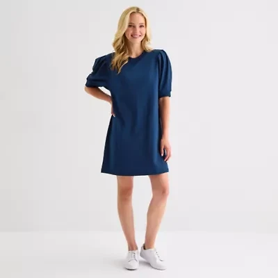 St. John's Bay Womens Elbow Sleeve Midi Shift Dress